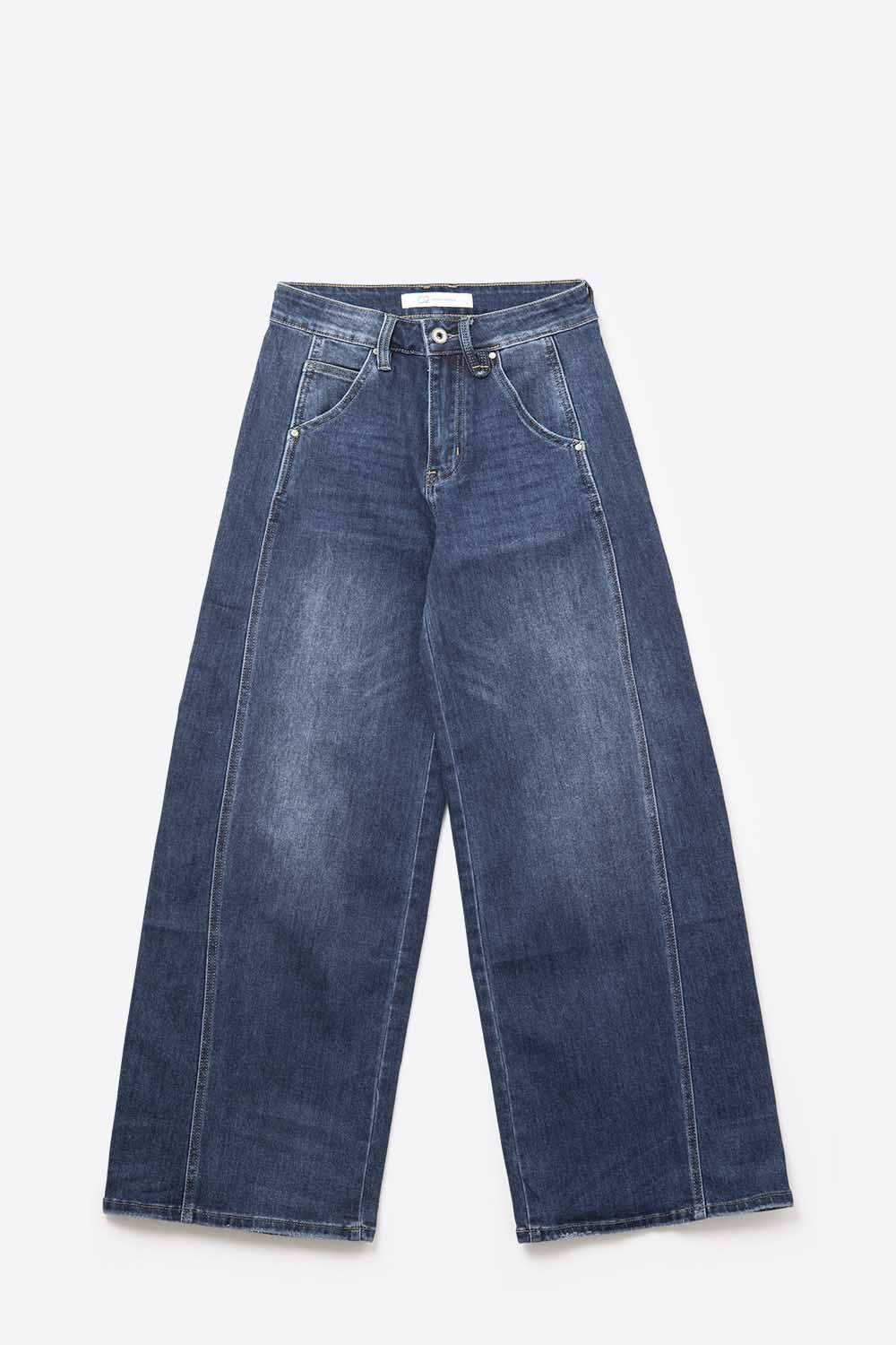Jeans à jambe extra-large en délavage moyen avec poches latérales