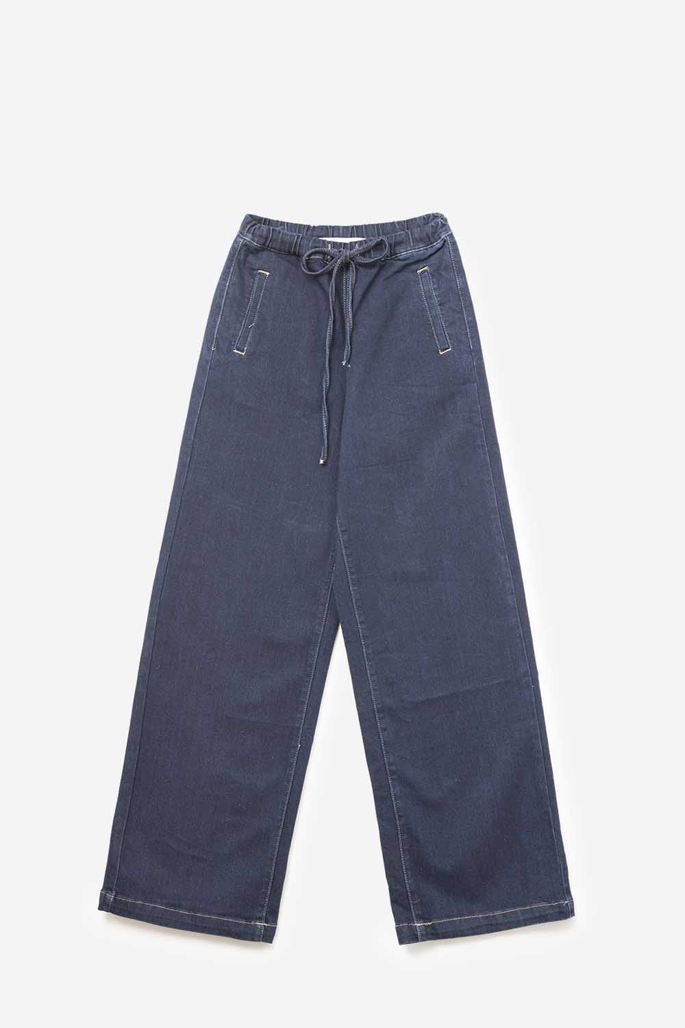 Jeans en denim bleu à jambes larges et à nouer