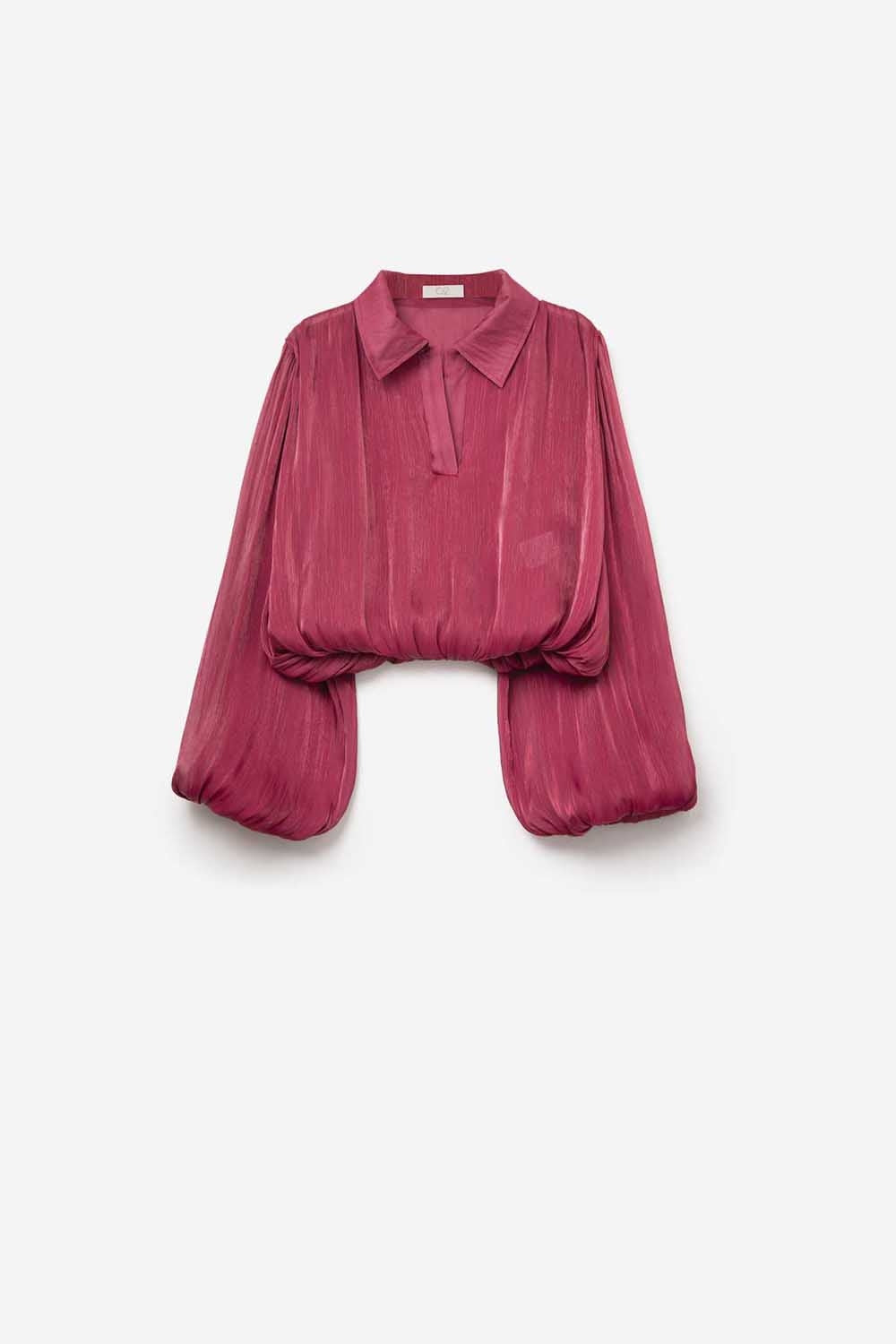 Elégant top cropped en satin brillant fucshia