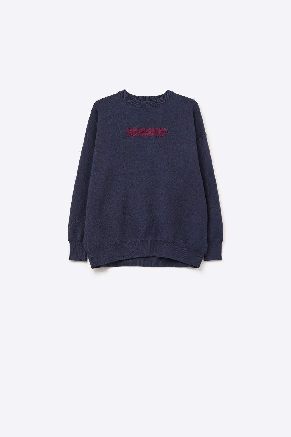 Pull ICONIC brodé avec imprimé Global Tour dans le dos en bleu marine