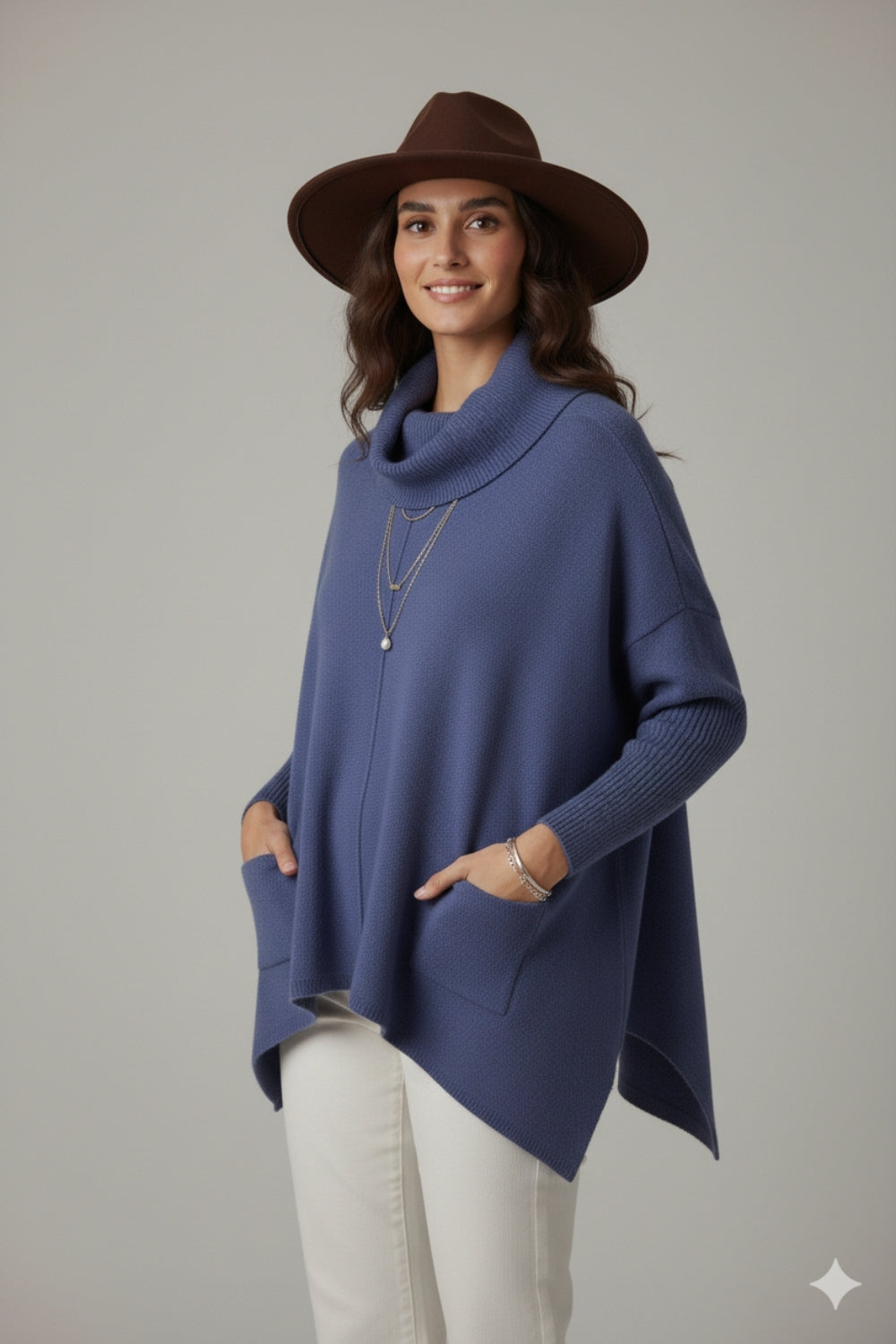 Pull oversize marine avec poches sur le devant