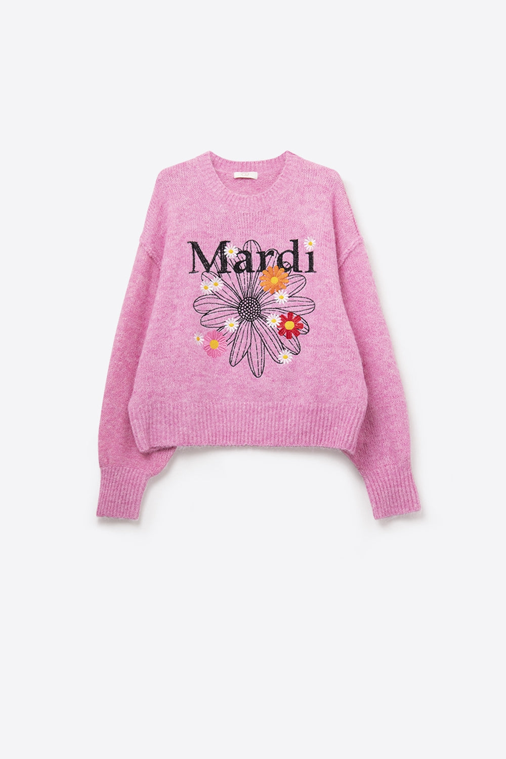 Pull Mardi brodé rose avec fleurs