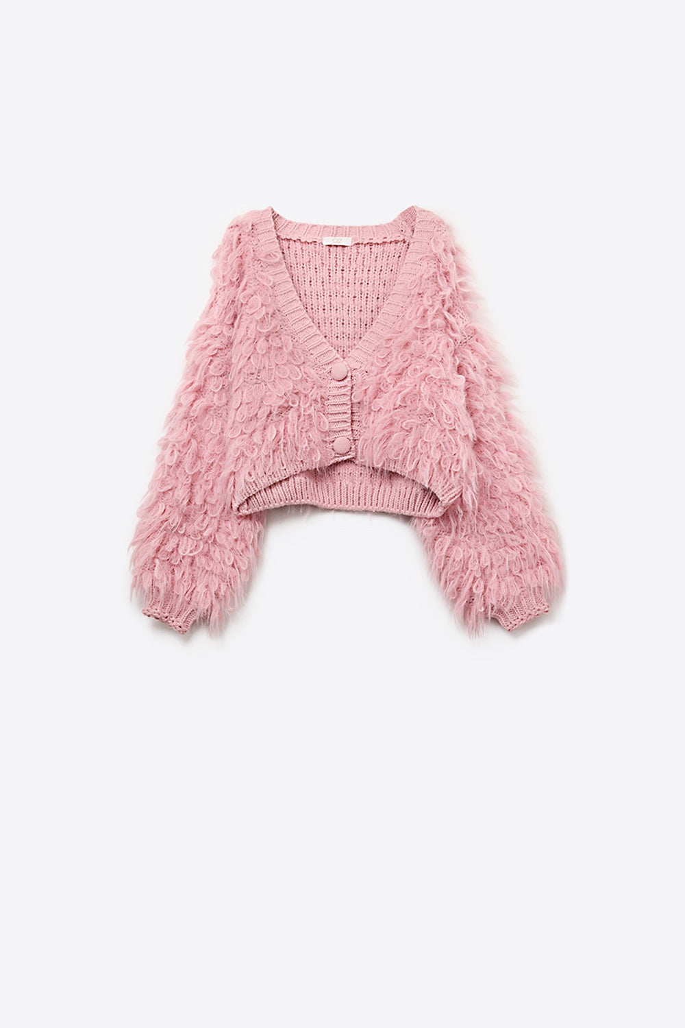 Gilet en grosse maille duveteuse rose