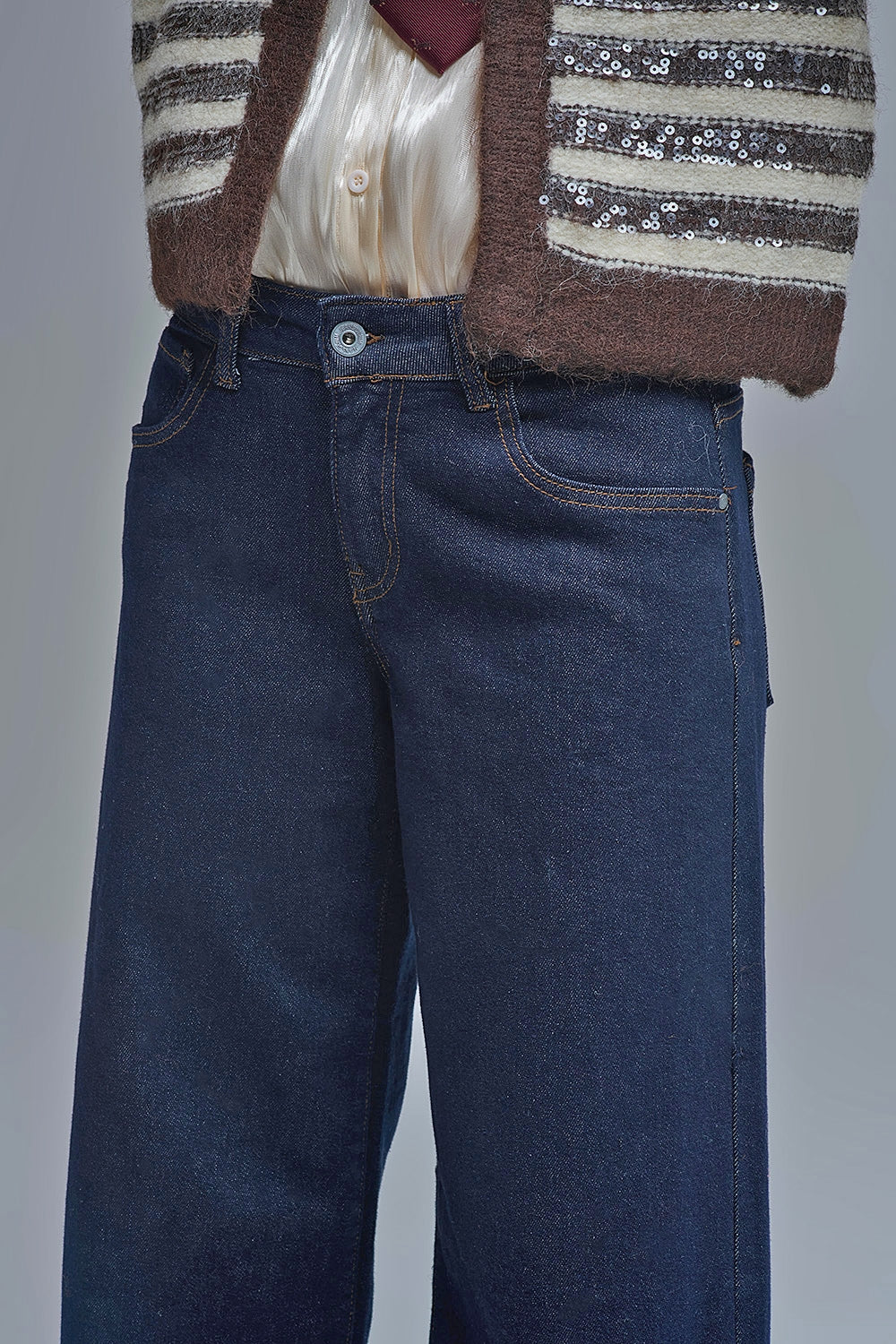 Jeans à jambe large Dark Wash avec surpiqûres contrastées