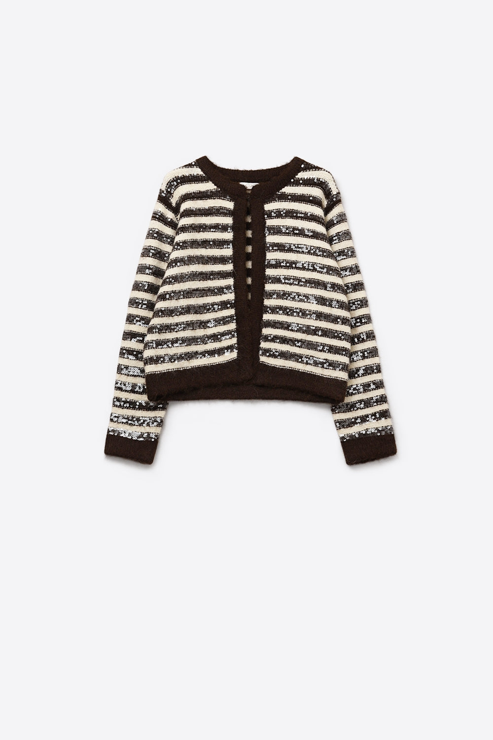 Cardigan à rayures avec paillettes en brun et crème