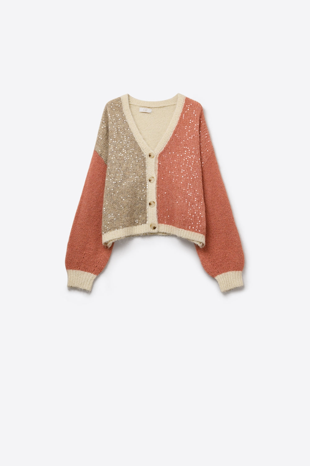 Cardigan à col en V avec paillettes et blocs de couleurs
