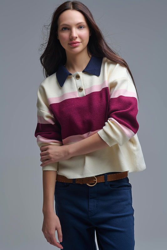 Pull en tricot rayé marron avec boutons