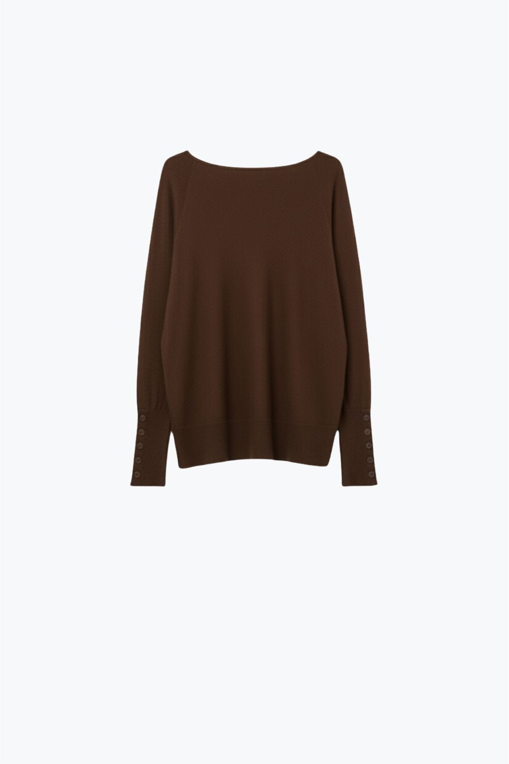 Pull brun en tricot doux avec détails de boutons sur les manches