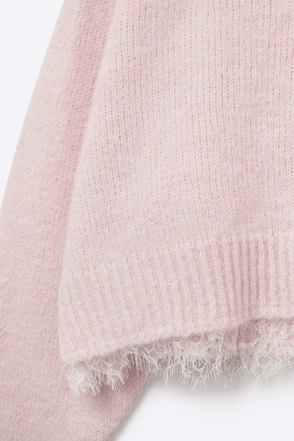 Pull rose décontracté avec détails en dentelle en rose