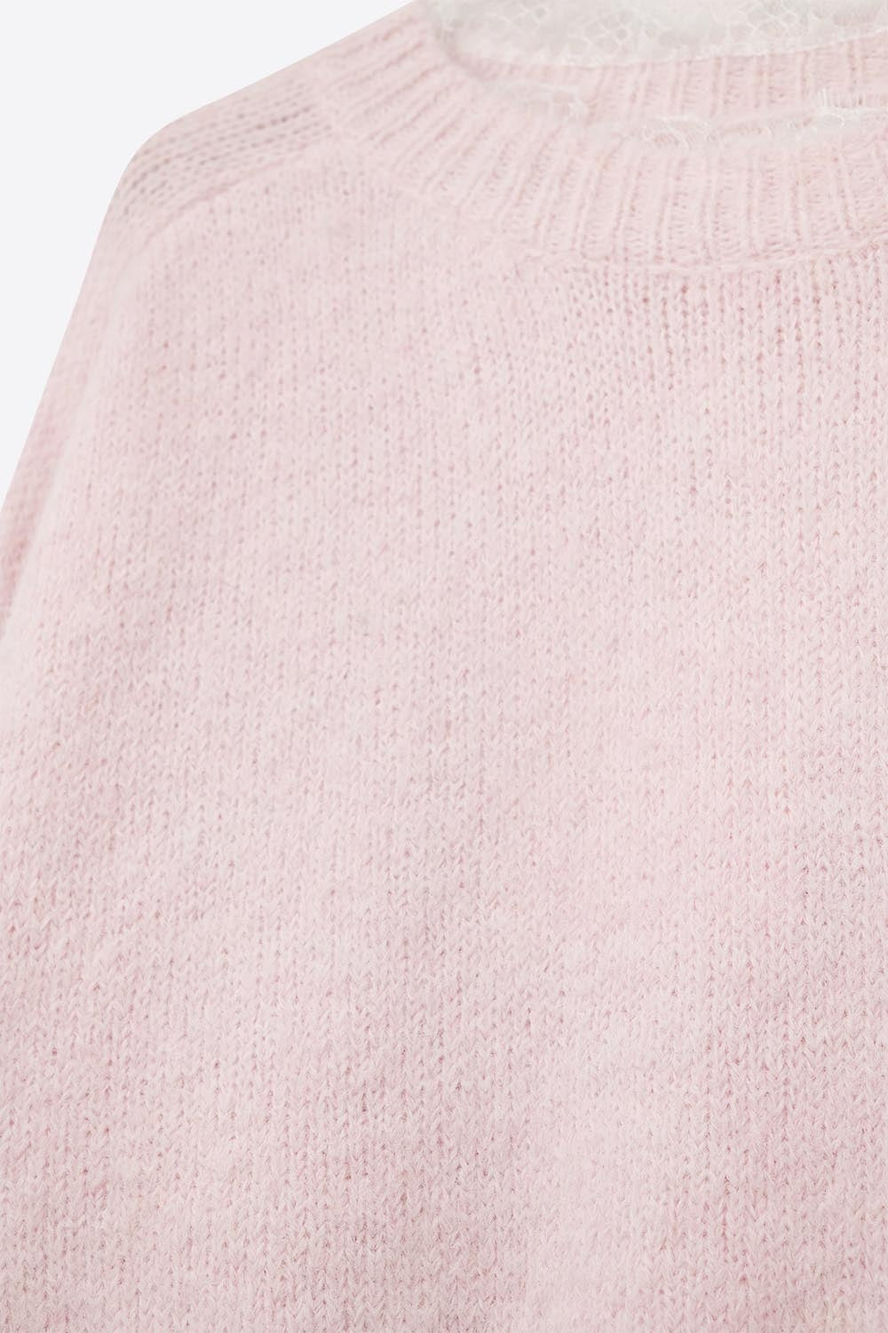 Pull long rose surdimensionné avec détails de dentelle aux poignets et à l'encolure