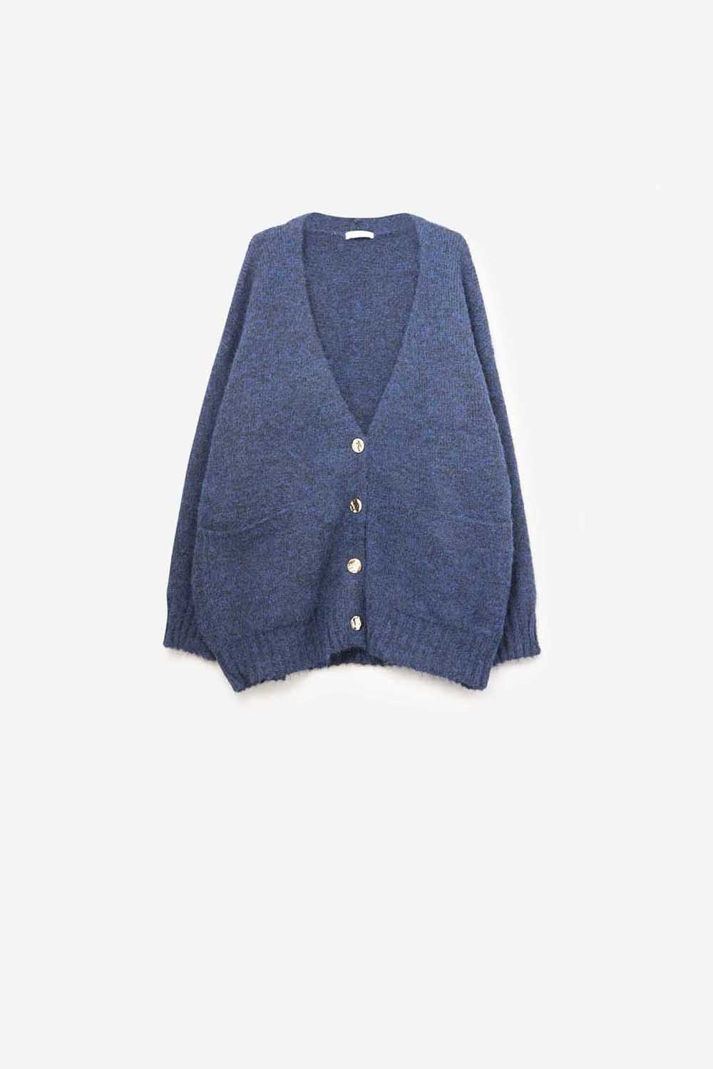 Cardigan oversize en marine avec boutons et poches dorés