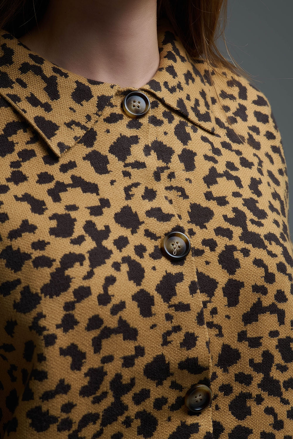 Cardigan décontracté à col polo imprimé guépard