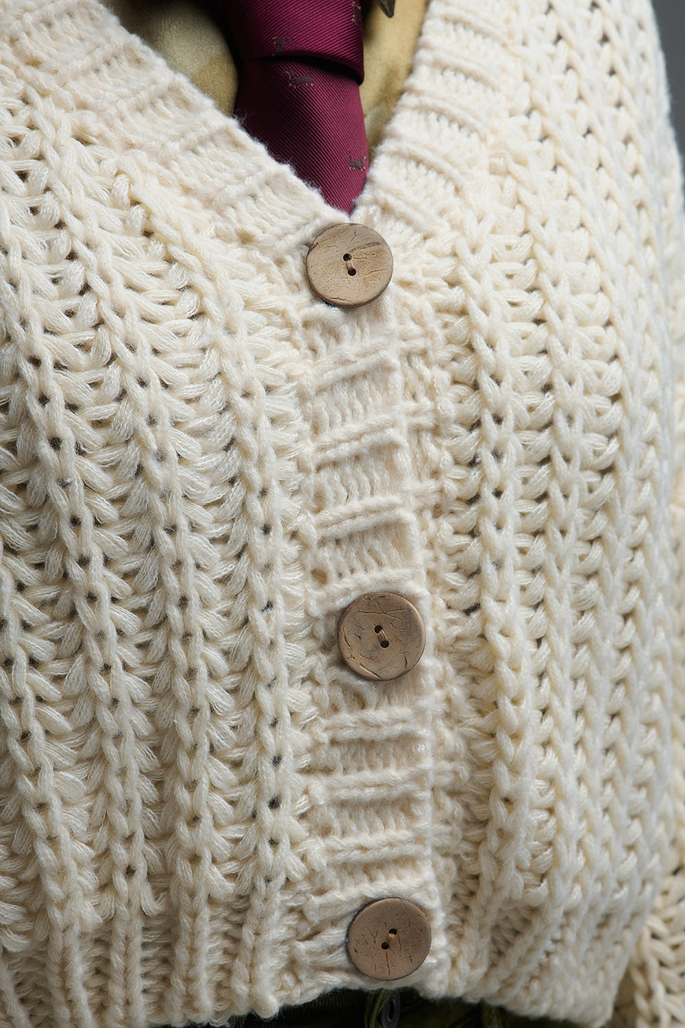 Cardigan Chunky à maille ouverte en beige