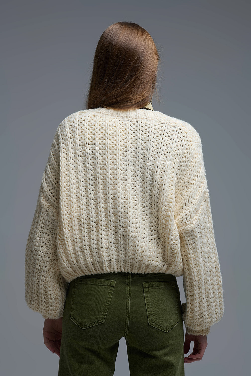 Cardigan Chunky à maille ouverte en beige