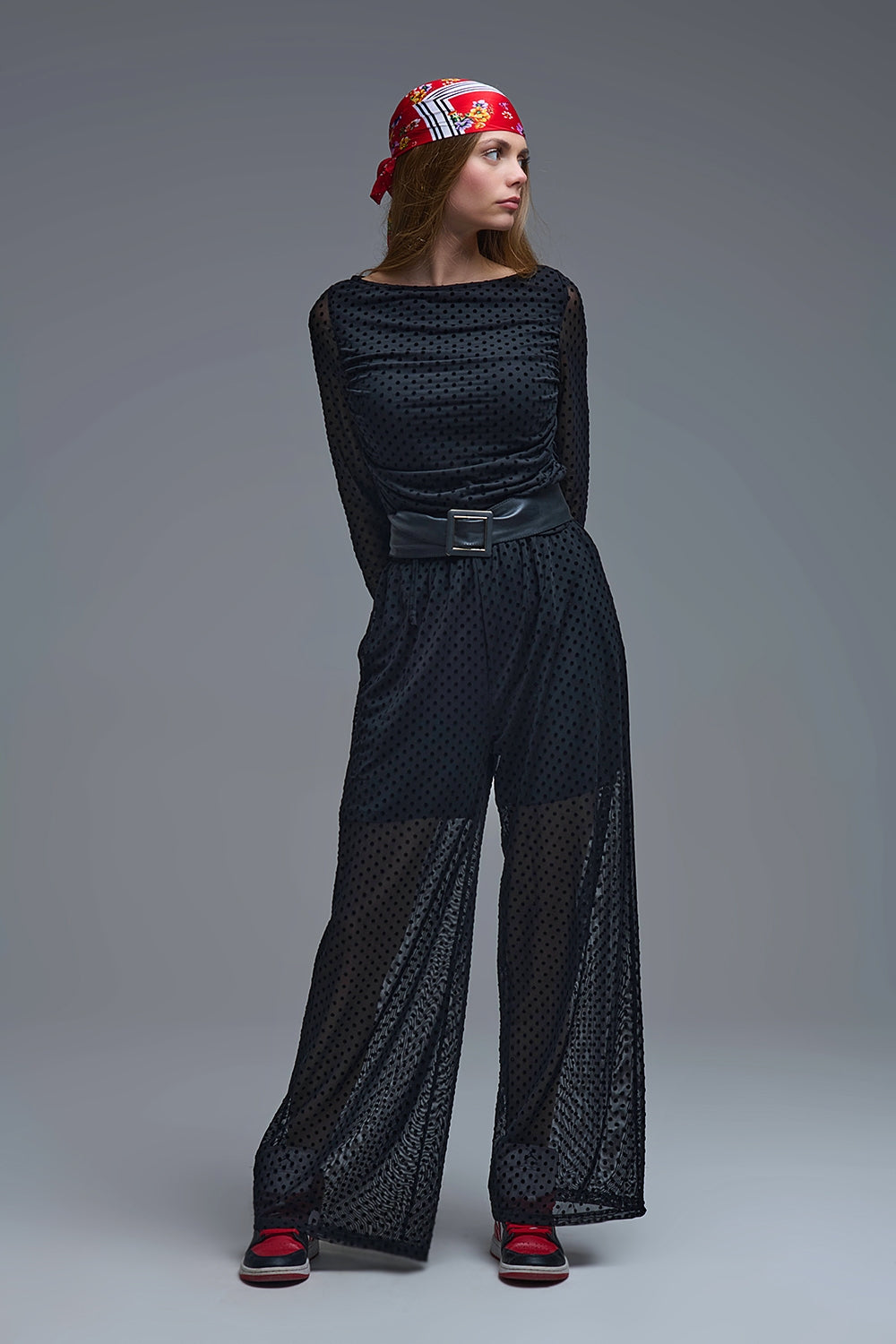 Pantalon à pois noir transparent Chic