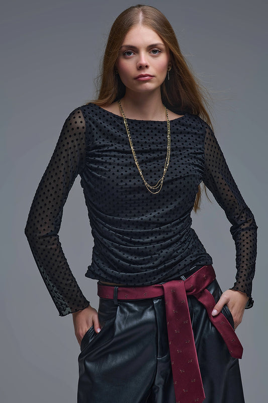 Chic Black Sheer Polka Dot Top