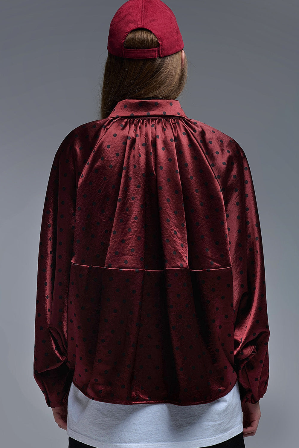 Veste bomber en satin à pois en bourgogne