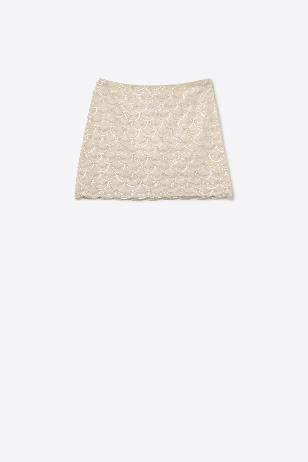 Minijupe à paillettes festonnées crème