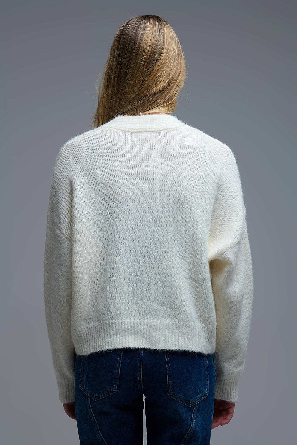 Cardigan boutonné Basic Cream à col en V
