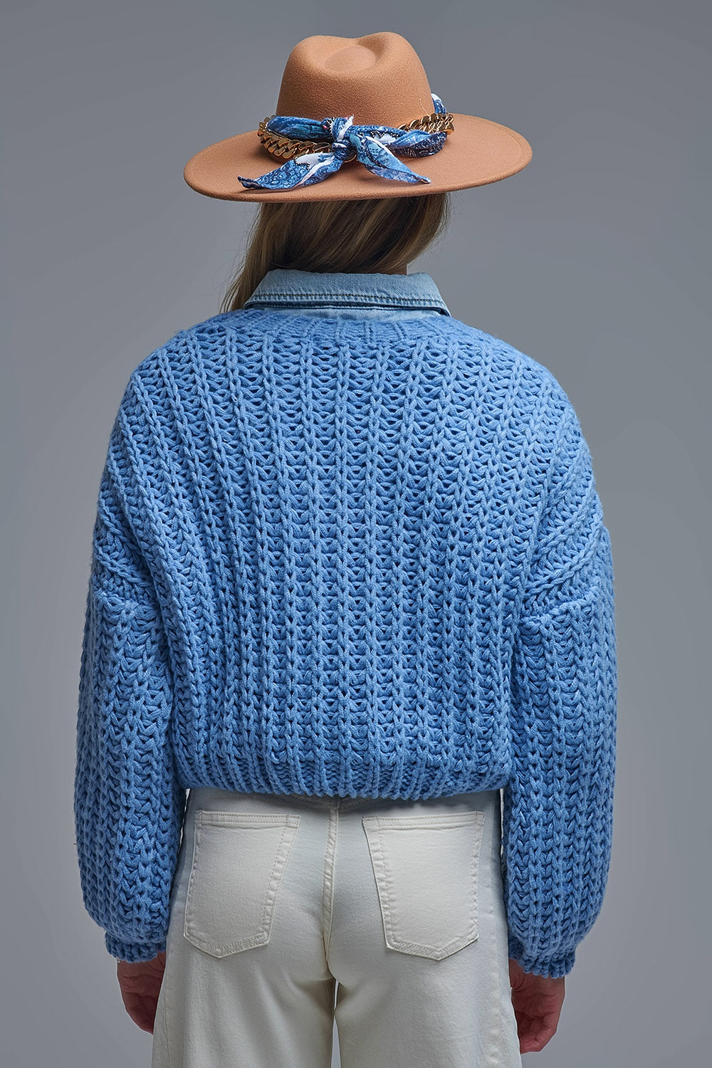 Cardigan Chunky à maille ouverte En bleu