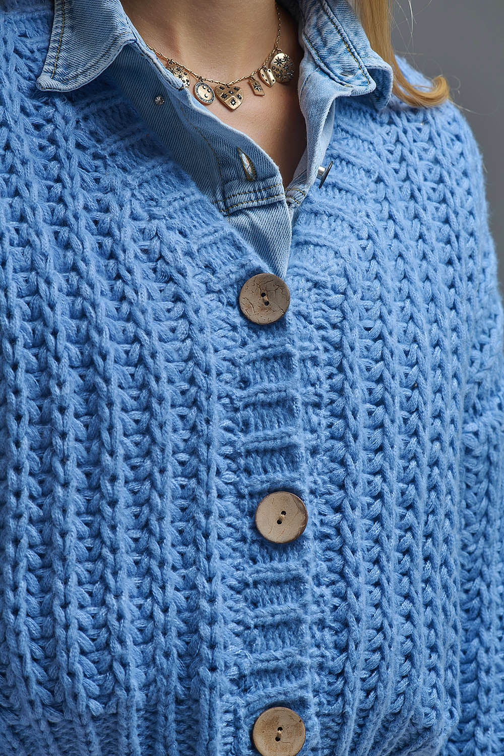 Cardigan Chunky à maille ouverte En bleu