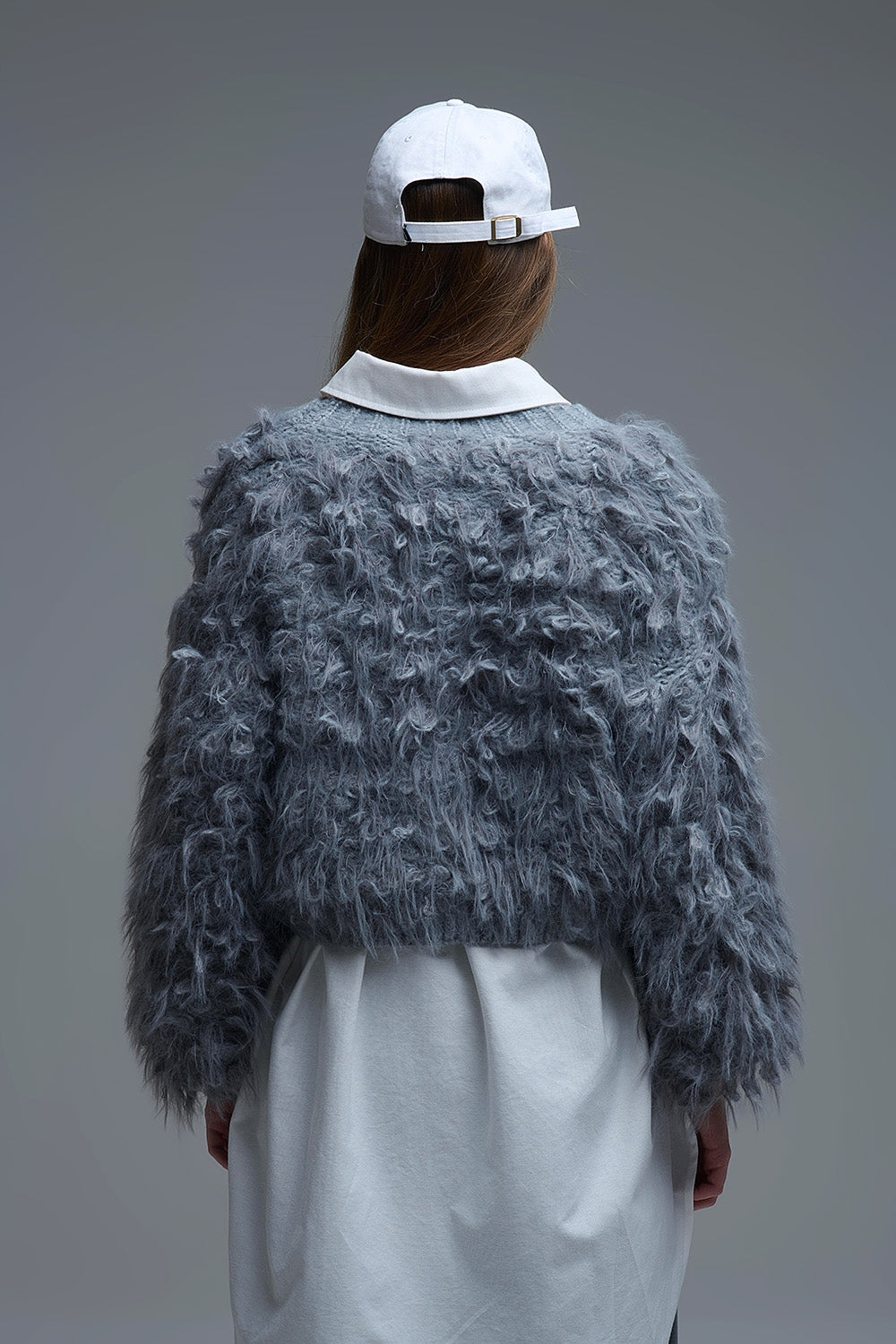 Gilet en grosse maille duveteuse gris