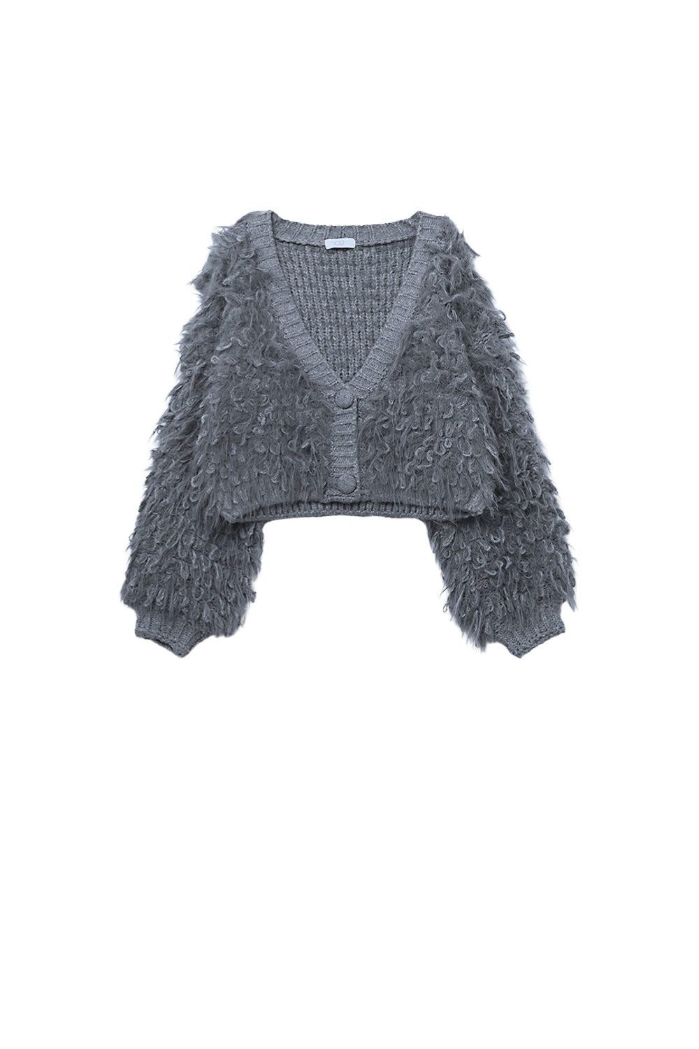 Gilet en grosse maille duveteuse gris