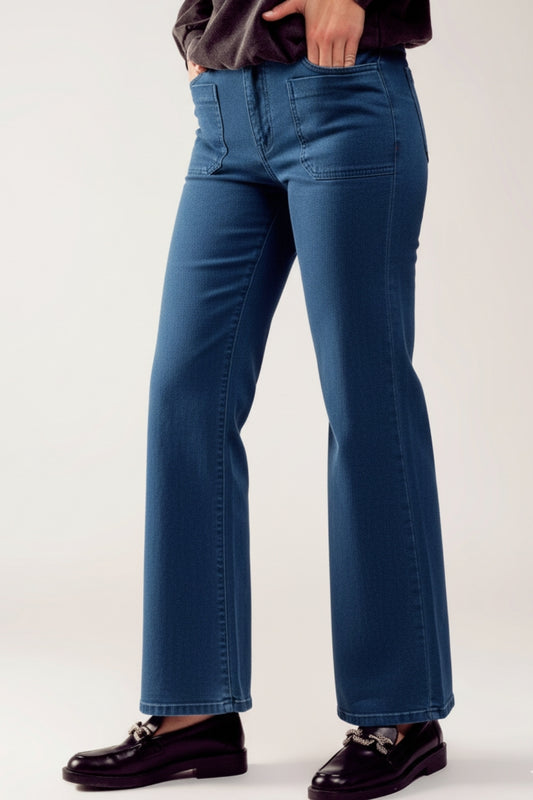Jean à jambe large et à taille haute marine foncée