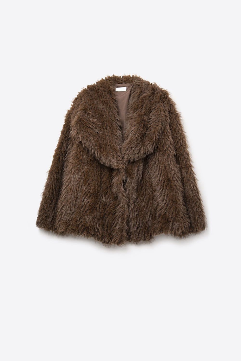 Veste chic en fausse fourrure marron à col large