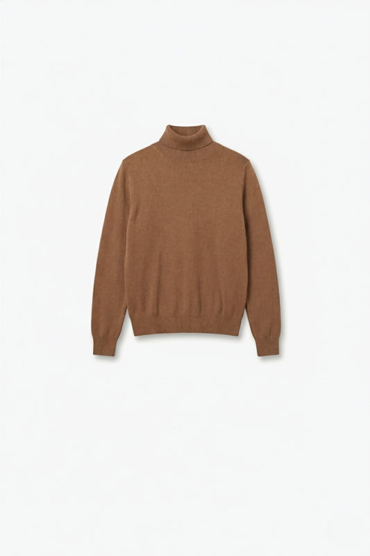 Pull à col roulé en laine mérinos coloris camel