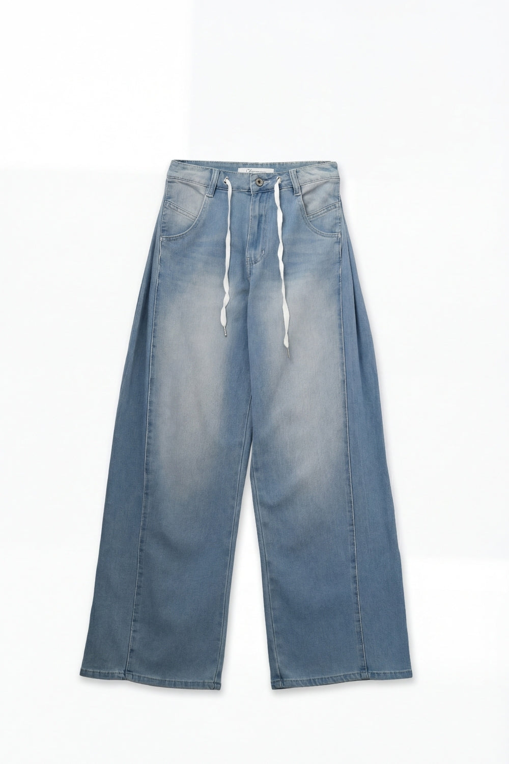 Jeans en denim bleu clair à cordon de serrage coupe décontractée