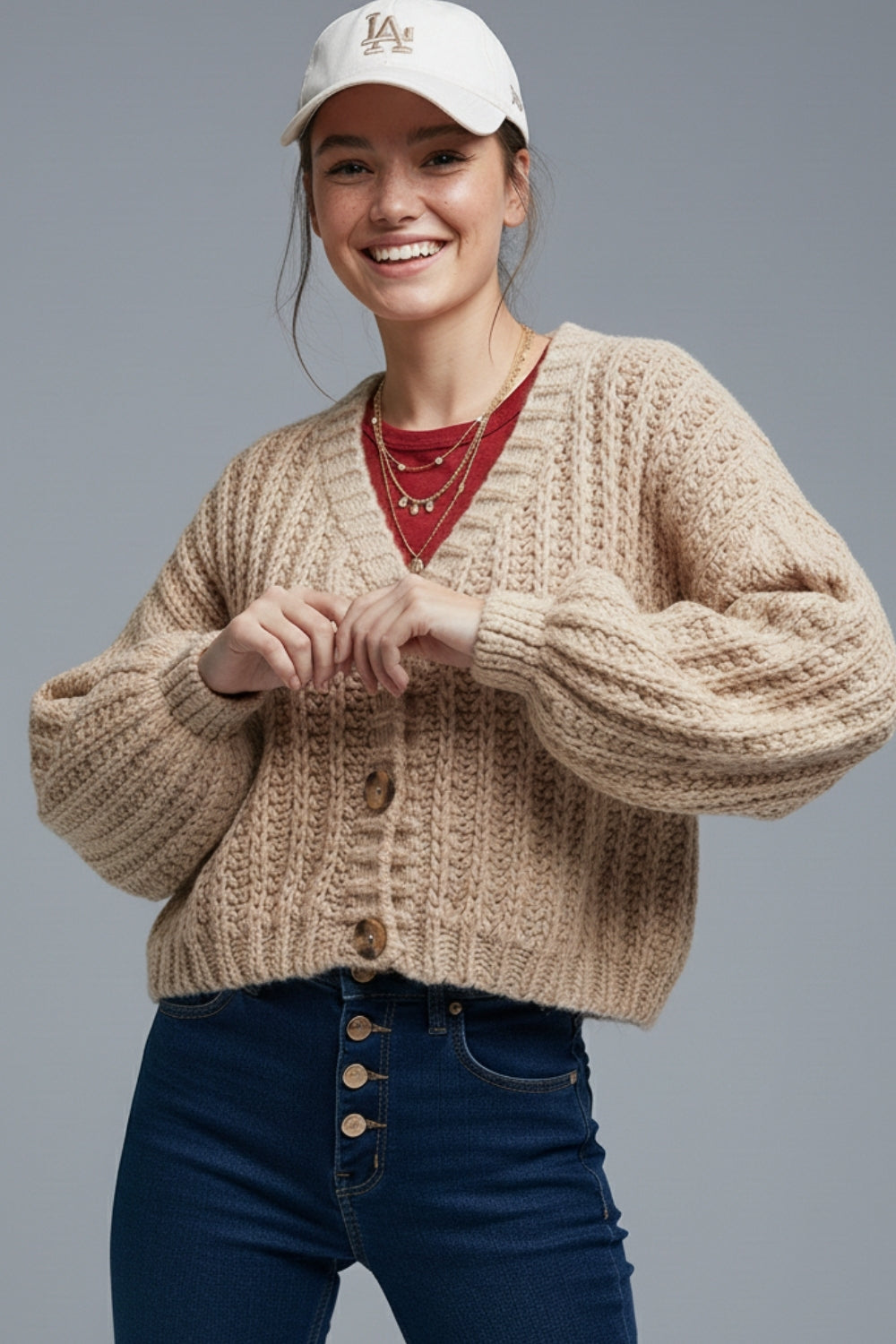 Cardigan à grosses mailles en beige foncé