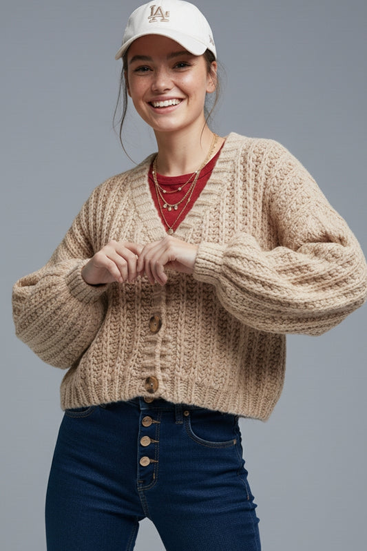 Cardigan à grosses mailles en beige foncé