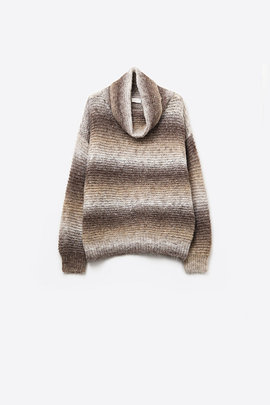 Pull oversize à col roulé Comfy en brun et beige