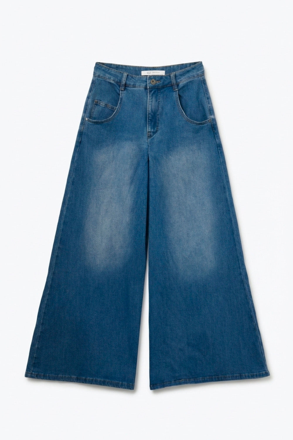 Jupe pantalon en denim à jambe extra-large avec plis sur le devant