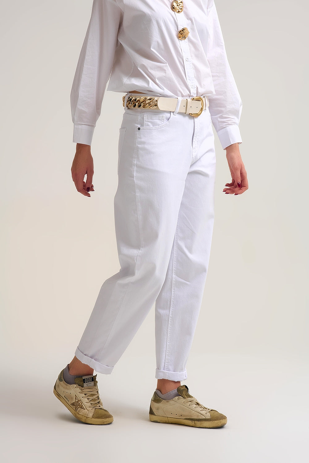 Pantalon Tapered décontracté en tissu stretch confortable blanc