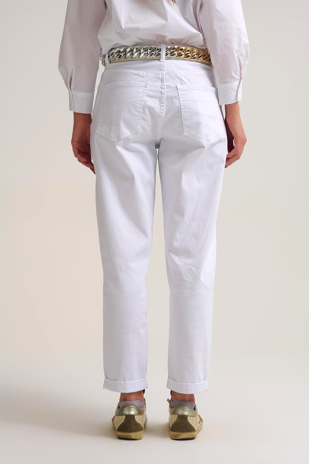 Pantalon Tapered décontracté en tissu stretch confortable blanc