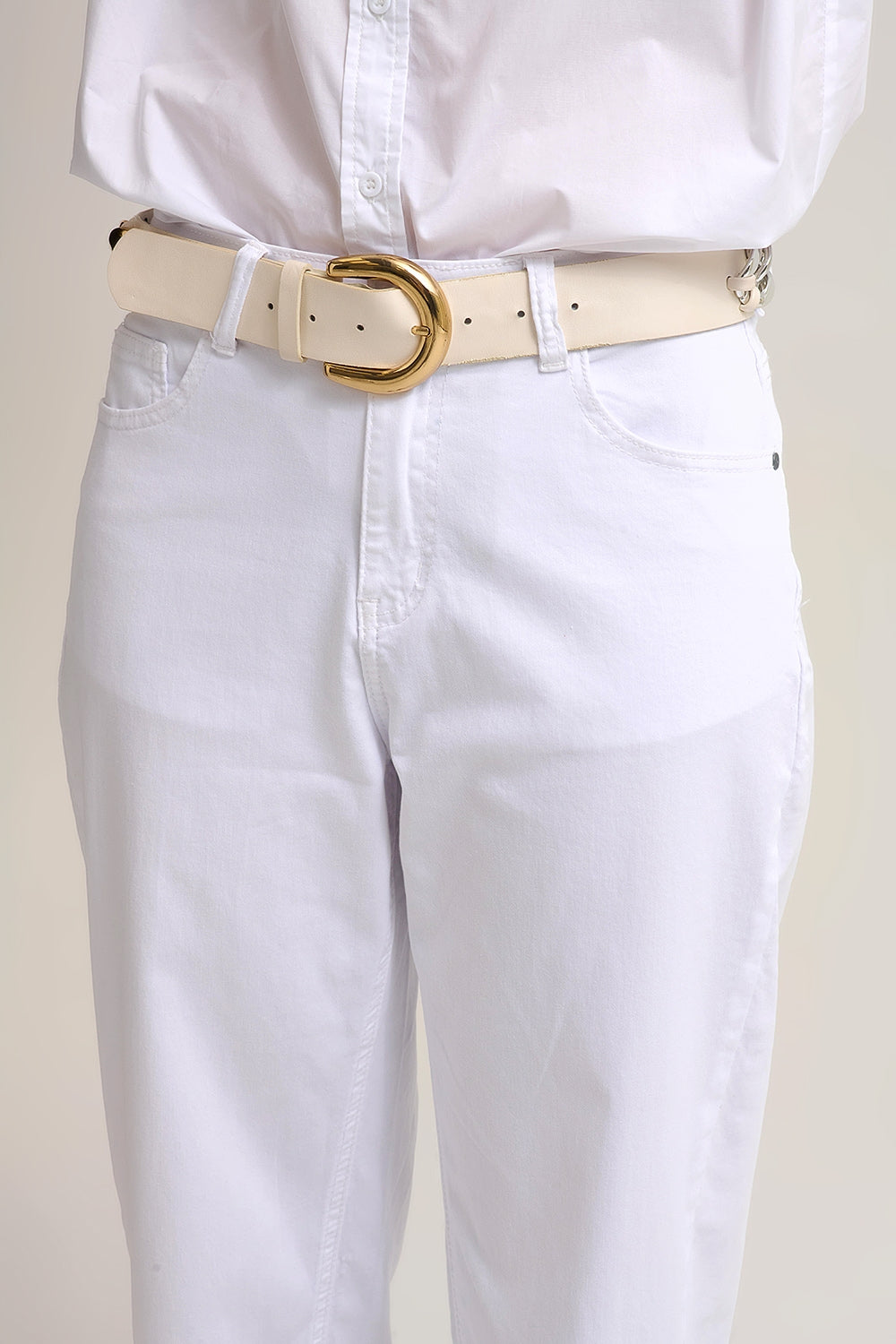 Pantalon Tapered décontracté en tissu stretch confortable blanc