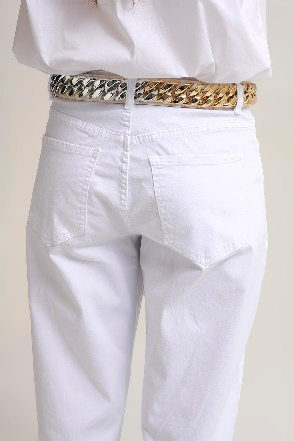 Pantalon Tapered décontracté en tissu stretch confortable blanc