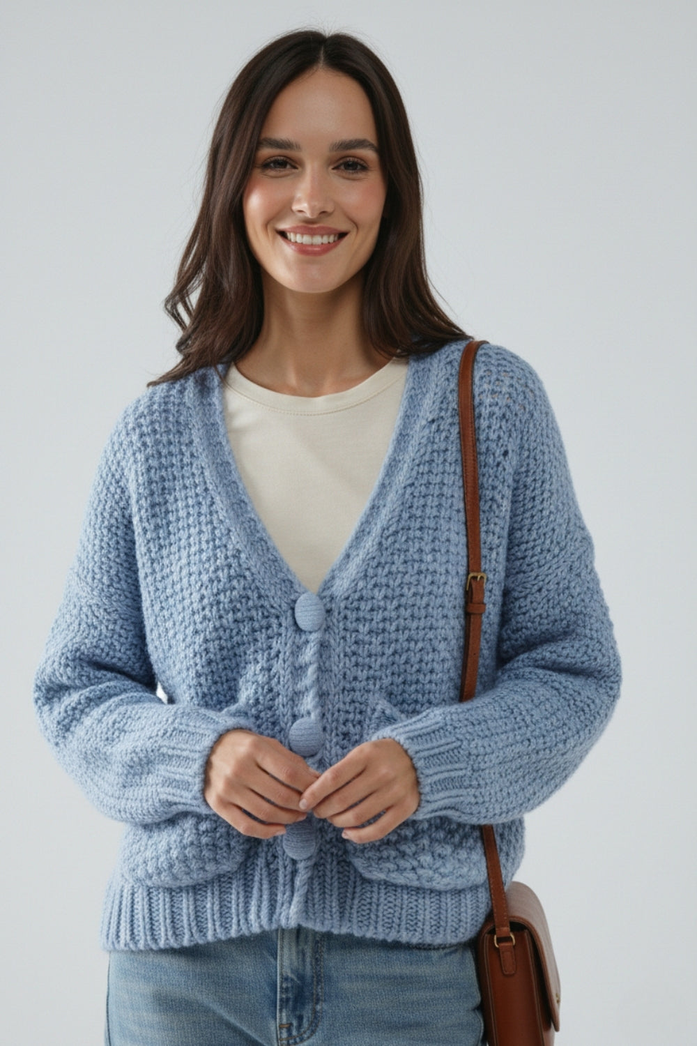 Veste surdimensionnée en maille épaisse bleu clair avec poches