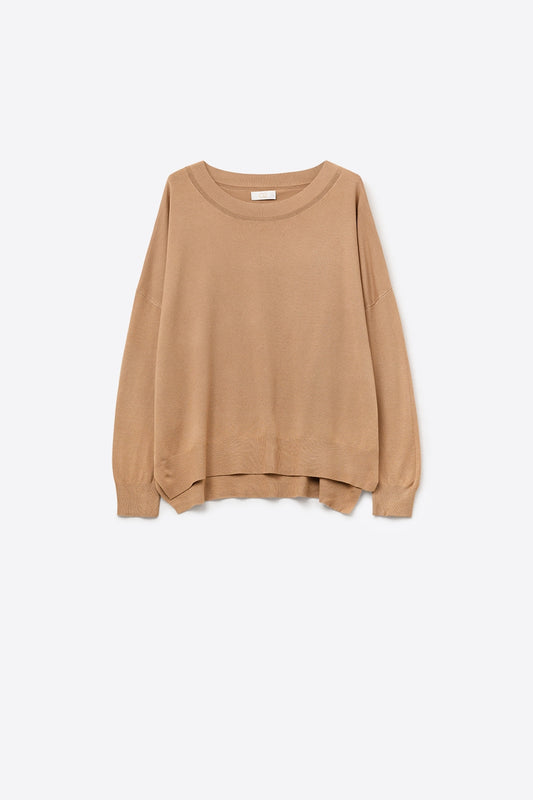 Pull en tricot camel avec col en maille