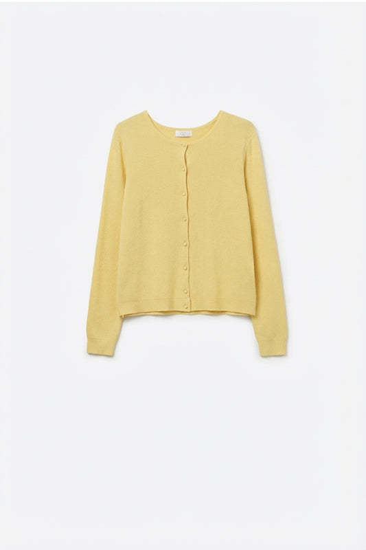 Cardigan jaune en tricot côtelé avec boutons en nacre