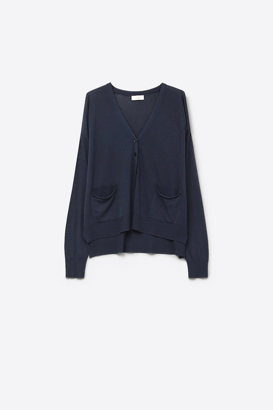 Cardigan en maille fine avec poches sur le devant en marine