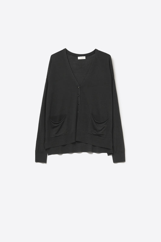 Cardigan en maille fine avec poches sur le devant en noir