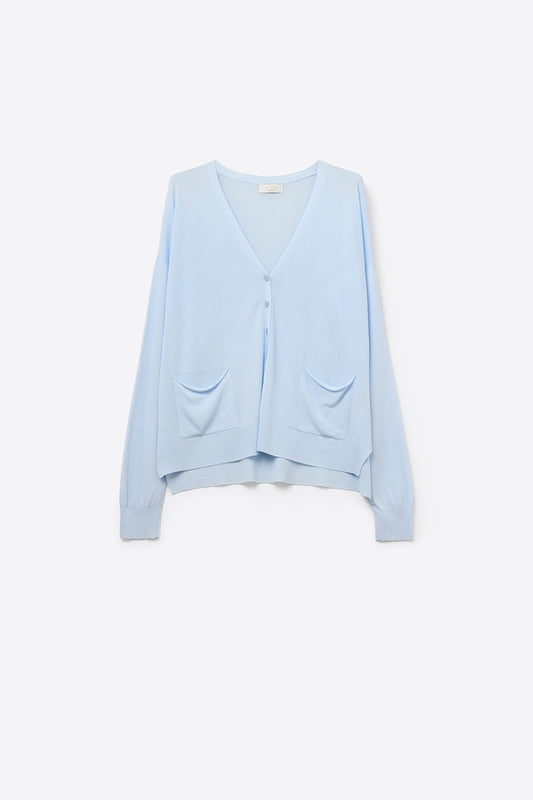Cardigan en maille fine avec poches sur le devant en bleu