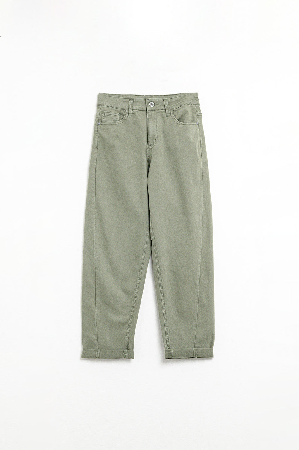 Pantalon taille haute style barrel en kaki doux