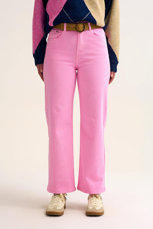 Jean ample court en Rose chewing gum