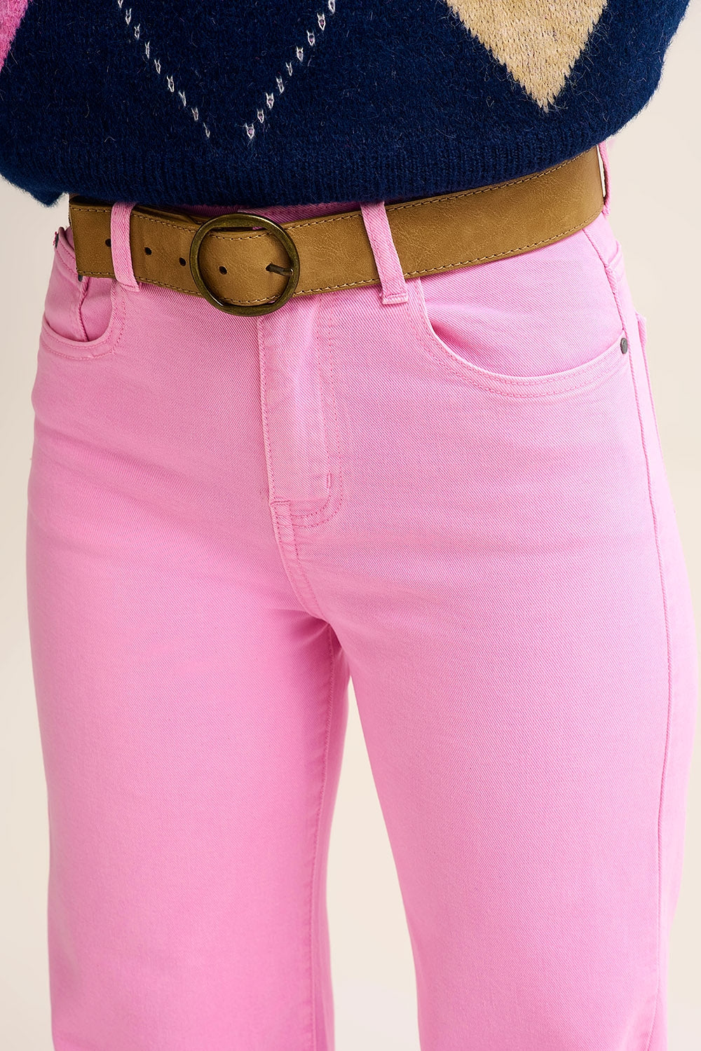 Jean ample court en Rose chewing gum
