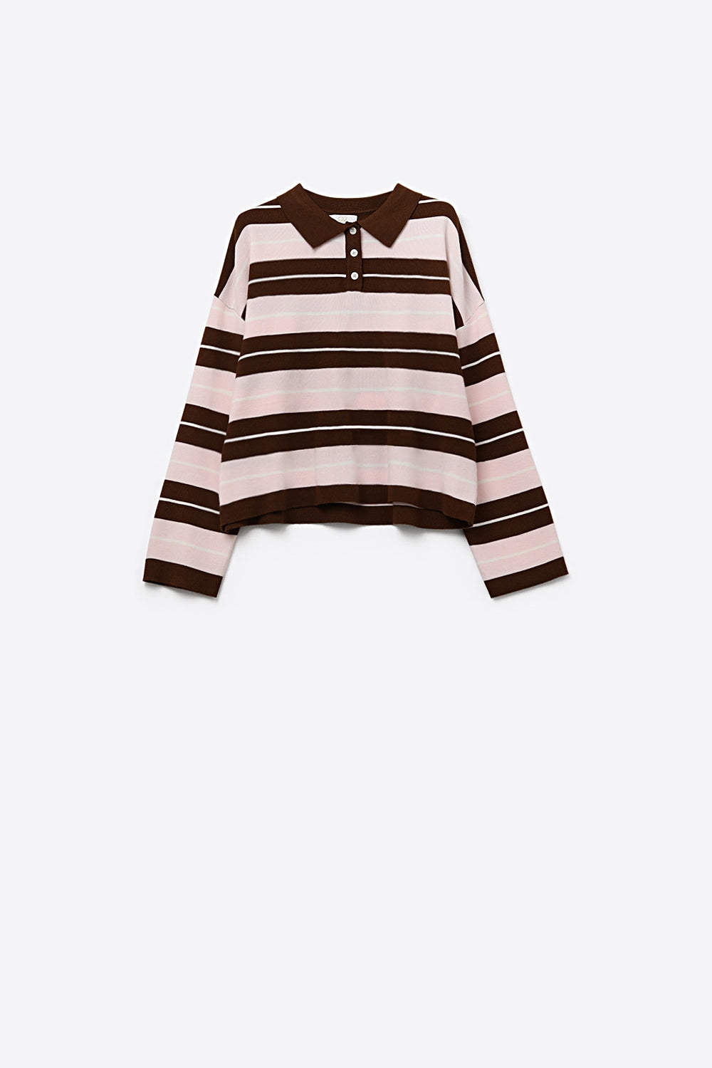 Polo rayé marron en maille avec col boutonné