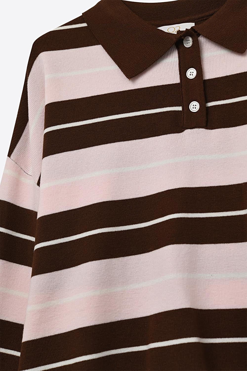 Polo rayé marron en maille avec col boutonné
